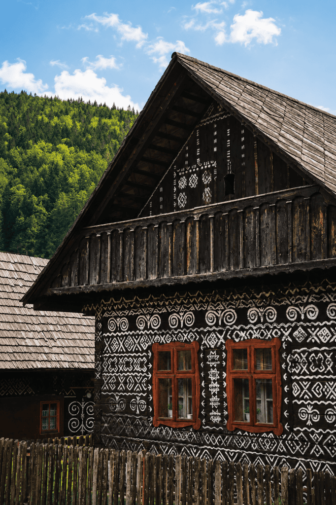 Painted wooden folk house in Cicmany village