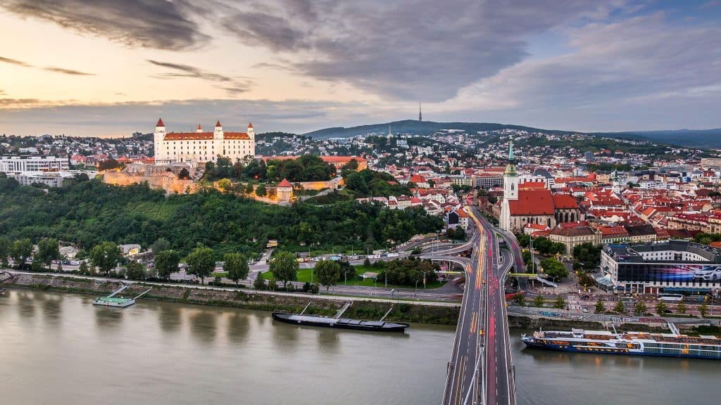Bratislava Castle and Old Town panorama over the Danube