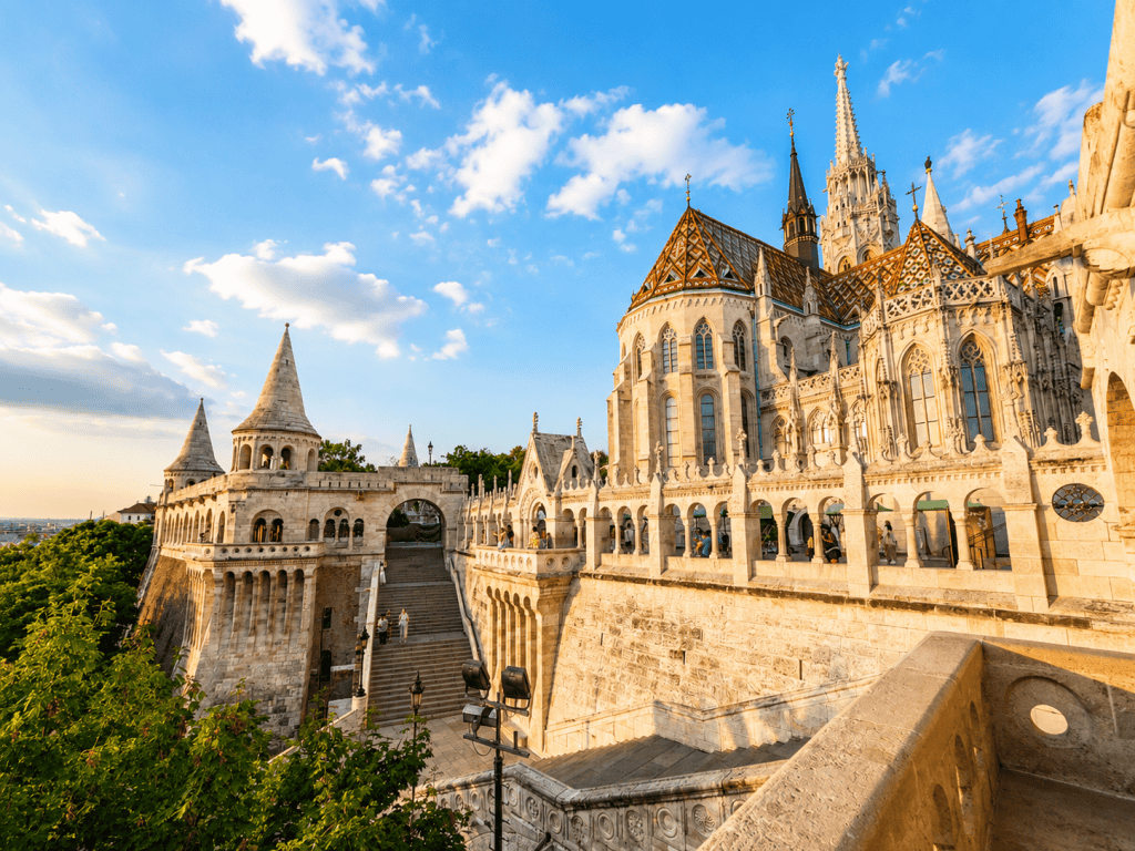 Fisherman's Bastion towers and Matthias Church in Budapest