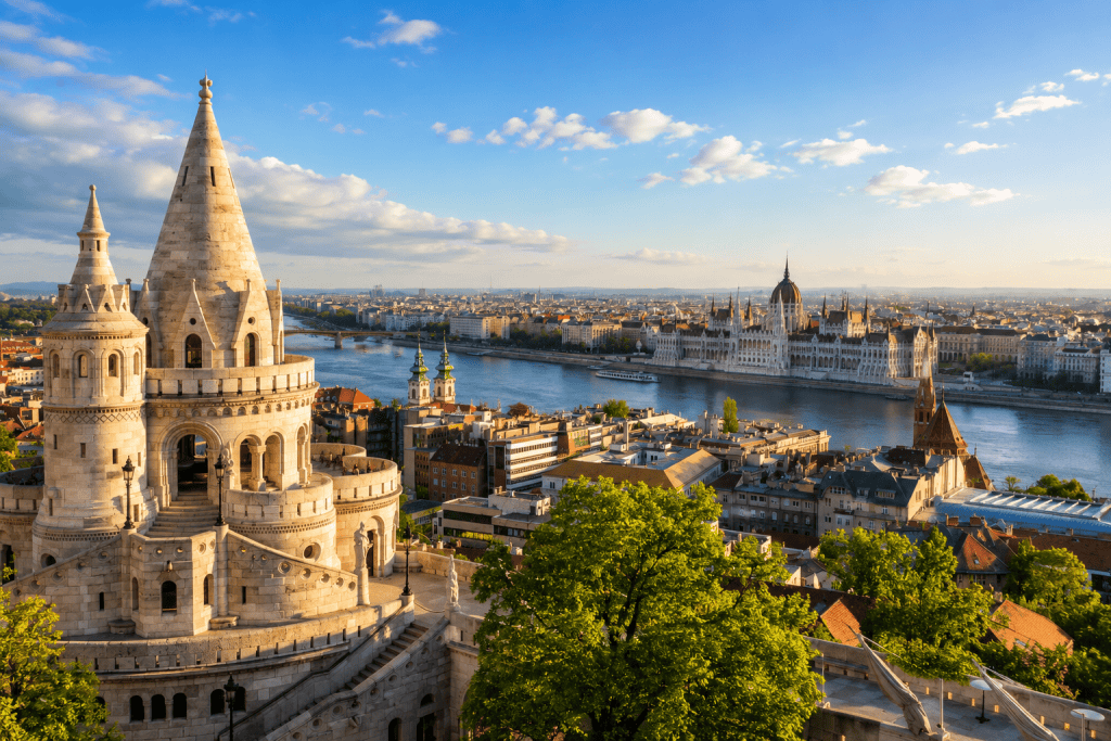 Fisherman's Bastion overlooking the Danube and Hungarian Parliament