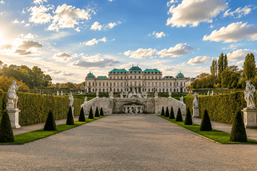 Belvedere Palace Vienna with manicured gardens and statues