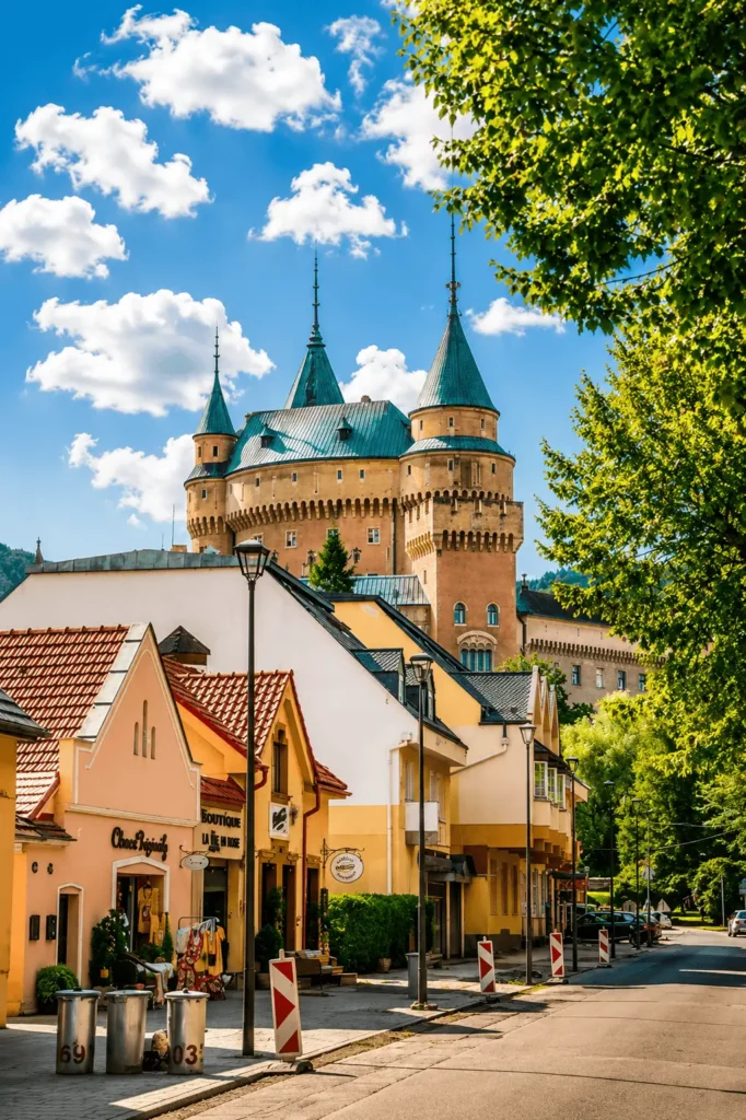 Bojnice Castle above the town rooftops